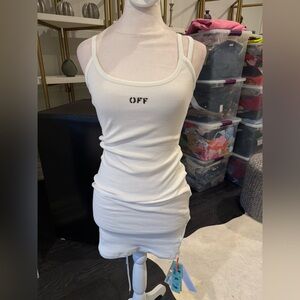 Off-White White Ribbed Mini Dress with 'OFF' Logo